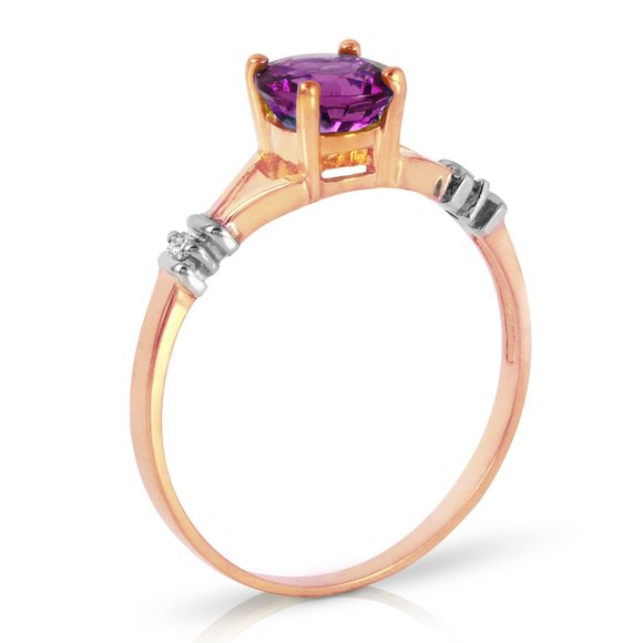 14K GOLD RING WITH NATURAL DIAMONDS & AMETHYST - Picture 2 of 4